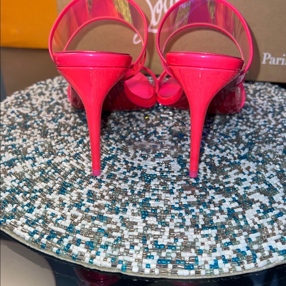 Christian Louboutin Just Loubo 85 Iridescent Hot Pink Slide Heels - Picture 2 of 5